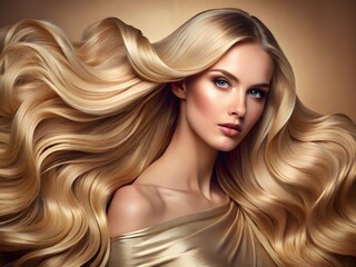 Obraz premium Golden Flowing Hair – Luxurious Beauty Photography