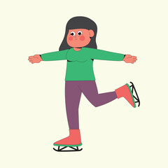 Girl Playing Ice Skating Board Cartoon Illustration