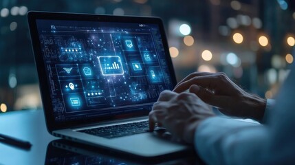 Person interacting with digital customer feedback and star rating icons on a laptop screen