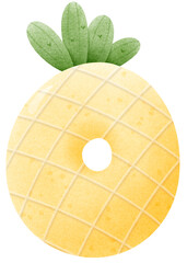 Watercolor Doodle illustration of  pineapple number 0, number hand drawn for kids, school worksheet 