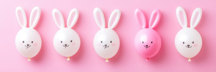 Obraz premium Four balloons feature bunny faces, perfect for celebrating Easter festivities.