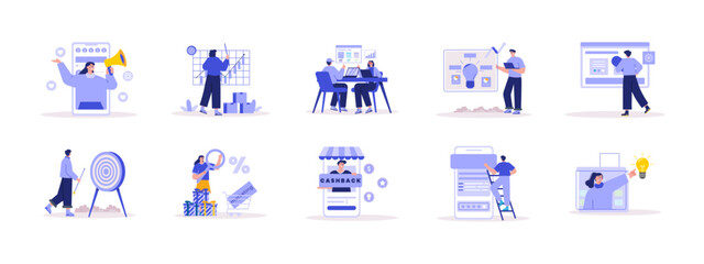 Marketing set illustration. Flat vector illustration concept.