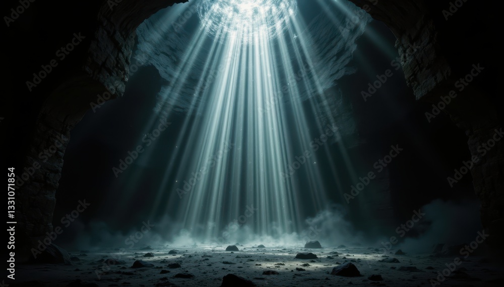 Aufkleber the surreal composition features cascading beams of light that swirl and dance against a backdrop of