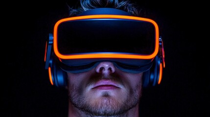 Immersive VR Gaming  Man in Virtual Reality Headset