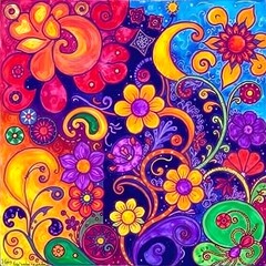 Psychedelic Bohemian Abstract Painting with Swirling Floral Patterns