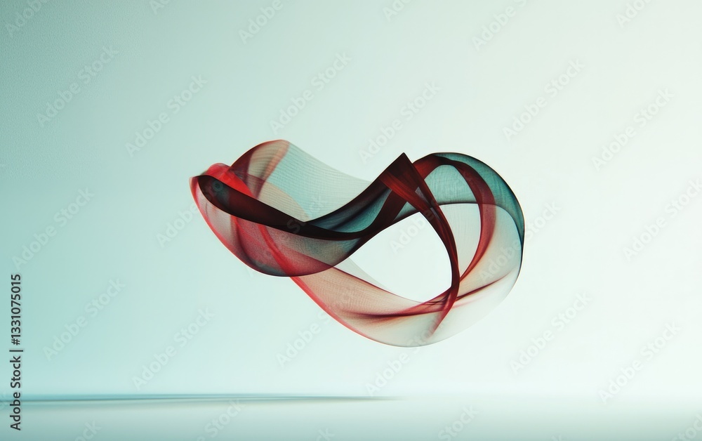 Poster abstract red and teal mesh ribbon on gradient background