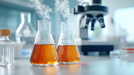 Scientific experiment action laboratory setting closeup of lab instruments and test tubes modern environment scientific insight