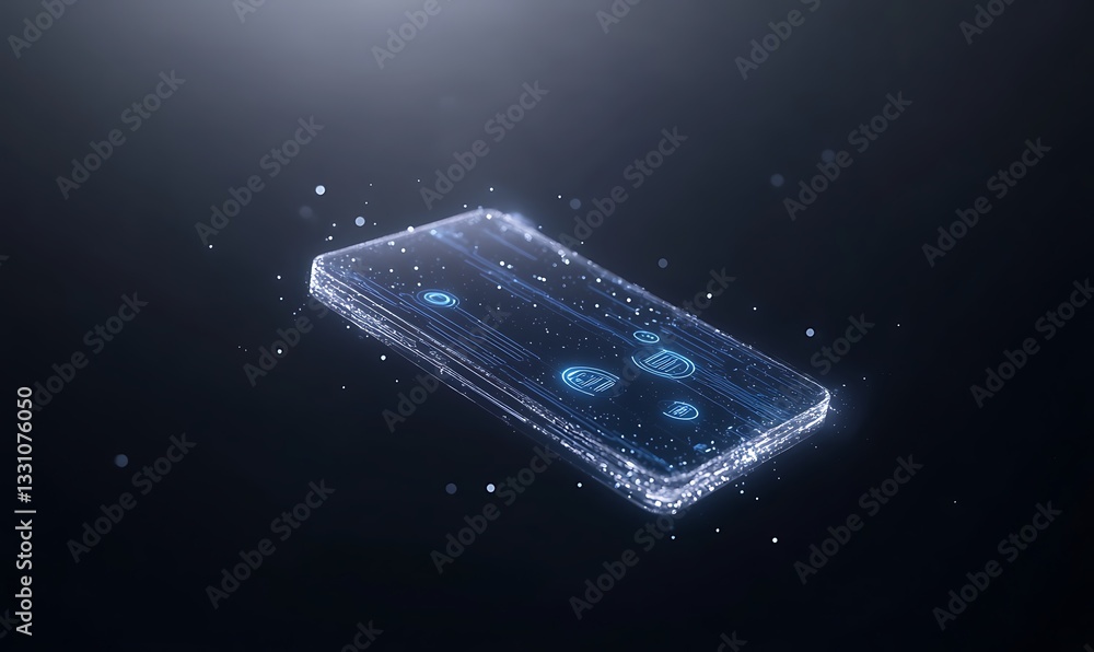 Aufkleber futuristic smartphone illuminated by particles in a dark environment.