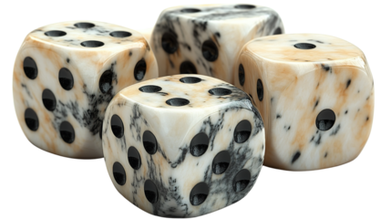 A pair of dice on a white surface showing a roll of two dice with numbers five and six