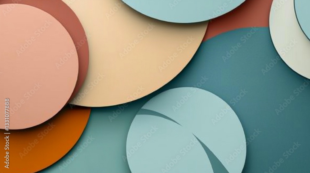 Poster abstract background with overlapping pastel circles in various sizes and muted earth tones.
