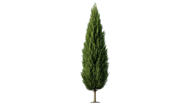 Italian cypress tree standing tall on transparent background