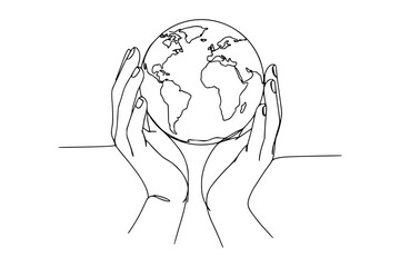 Global Health Line Art – Minimalist Hands Holding Globe Designs | Hand holding globe
