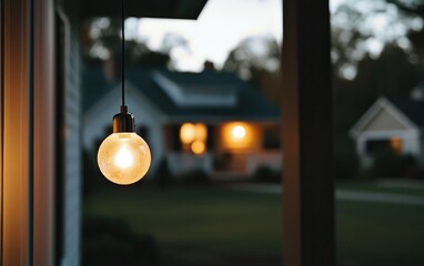 Glowing Orb Light At Dusk Blurred House Background