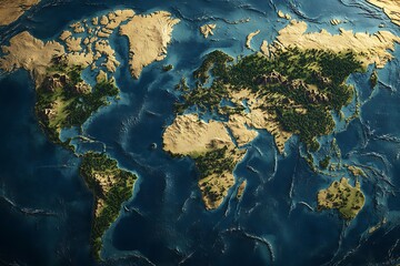 3D rendering of Earth globe with landmass elevation, oceans, used for geography lessons