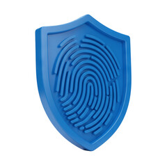 3D Cybersecurity shield with fingerprint pattern integrated digital cyber protection PNG Generative AI
