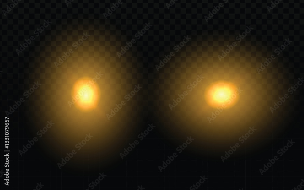 Aufkleber two glowing yellow lights vector, soft focus effect. realistic light source with diffused glow. dark