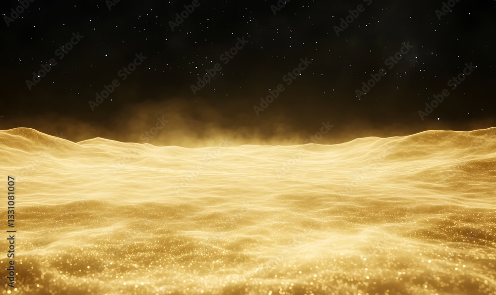 Poster golden waves shimmer under a starry sky, creating a mesmerizing cosmic landscape.