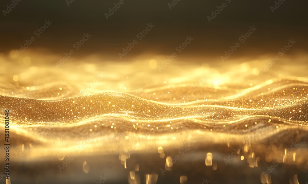 Aufkleber Golden waves shimmer with sparkling light, creating a mesmerizing and tranquil effect.