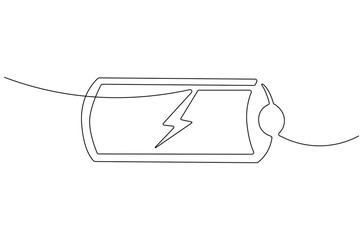 Continuous one line drawing of battery charging. Single line drawing illustration of battery charging symbol. Electricity energy concept vector art. Doodle line illustration.
