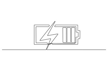 Continuous one line drawing of battery charging. Single line drawing illustration of battery charging symbol. Electricity energy concept vector art. Doodle line illustration.