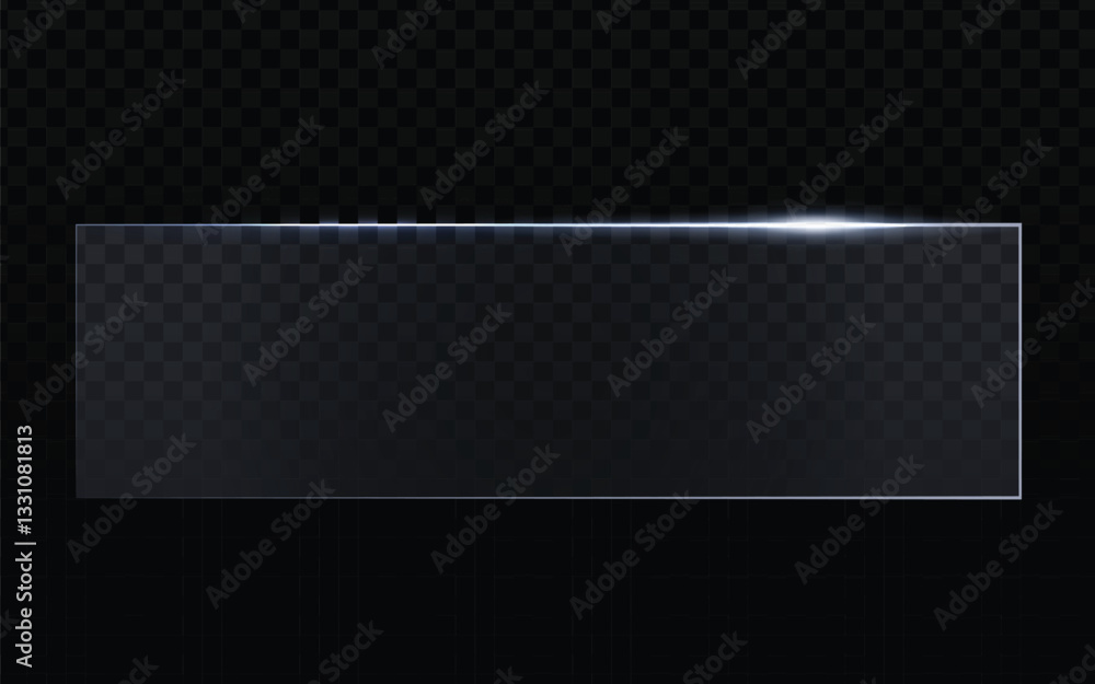 Poster glass pane vector, wide horizontal rectangular shape with light reflection at the top edge. realisti