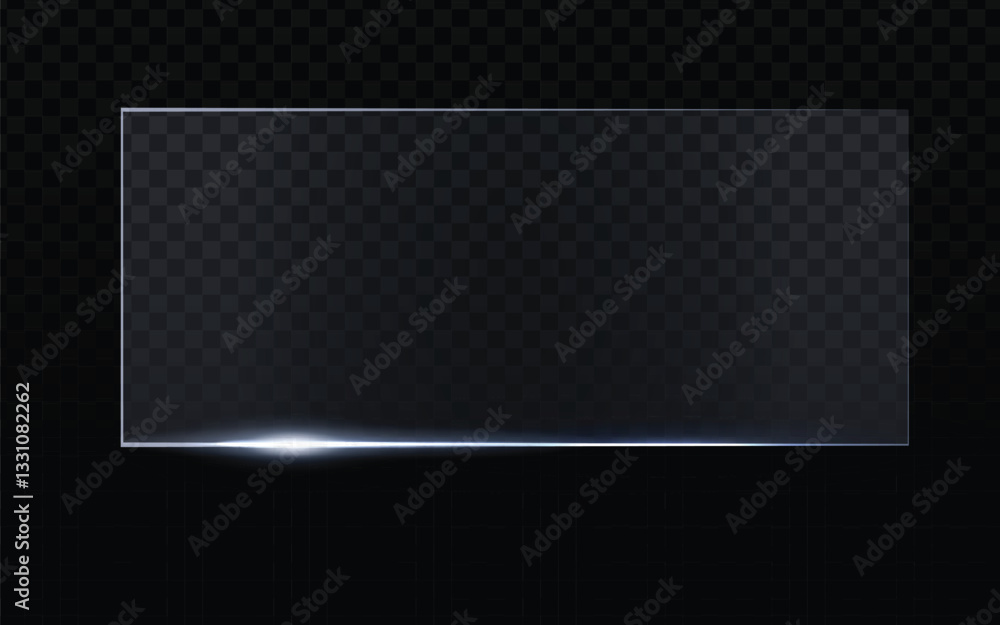 Poster glass pane vector, horizontal rectangular shape with light reflection at the bottom edge. realistic 