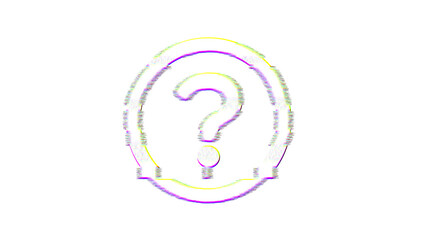 Icon question circle is distorted. Glitch. Noise, chromatic aberration, geometric distortion