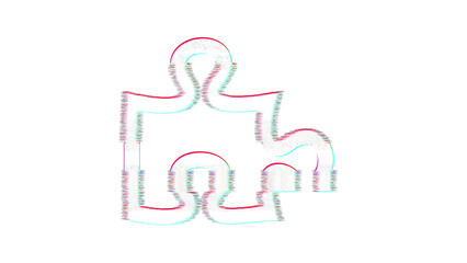 Icon puzzle piece is distorted. Glitch. Noise, chromatic aberration, geometric distortion