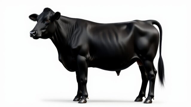 A black baldy cow standing on a white background