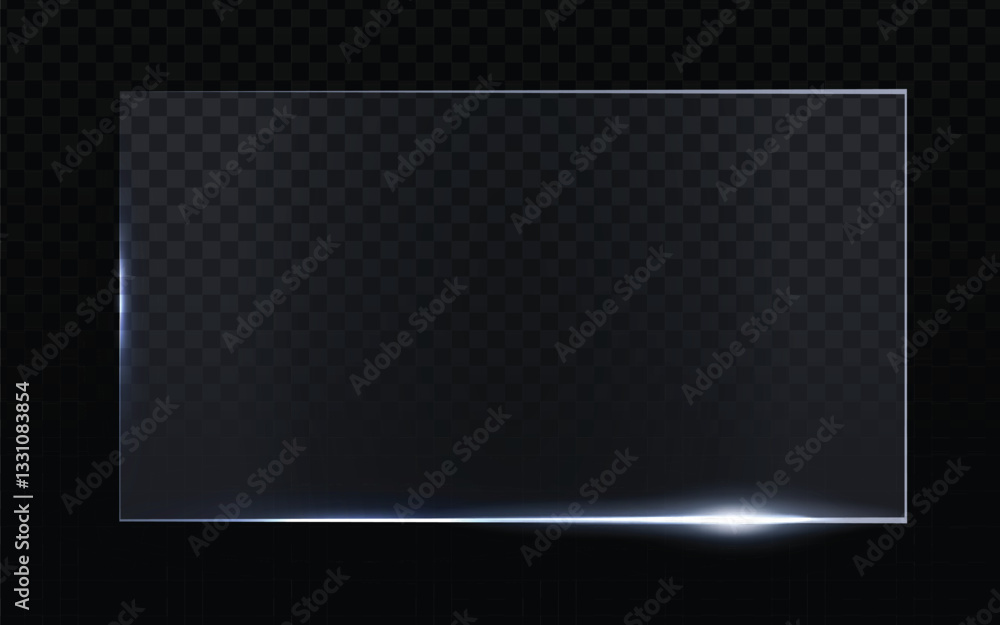 Poster glass pane vector, rectangular shape with light reflection at the bottom edge. realistic transparent