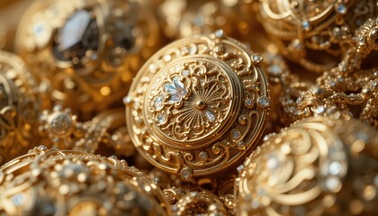 Obraz premium Intricate Gold Jewelry with Gemstones and Detailed Design Elements