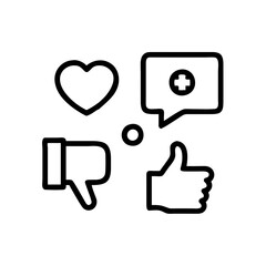 Symbols of emotions like thumbs up, thumbs down, and heart