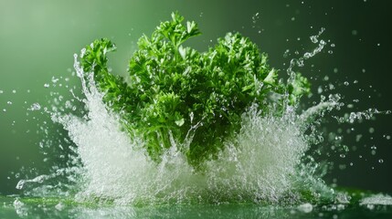 a parsley exploding on a green background