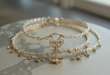 Elegant Gold Bracelet with Charm Design and Colorful Accents