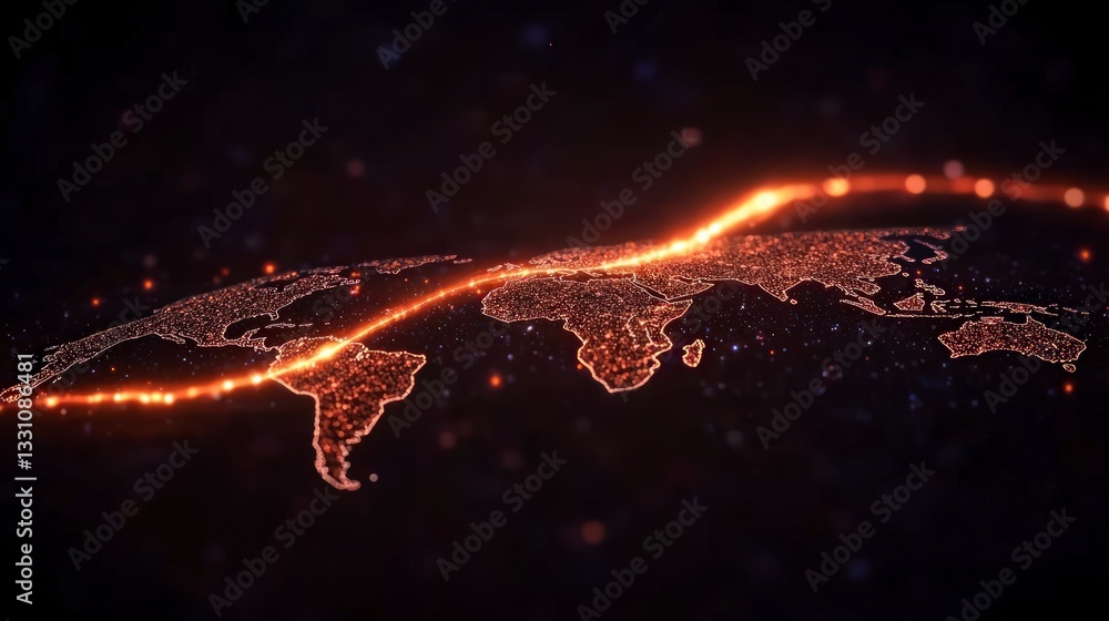 Poster global network illuminated world map high resolution abstract connectivity technology