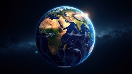 Fototapeta premium A celestial globe showcasing continents and oceans, beautifully illuminated, symbolizing Earth in space with intricate geographical details.
