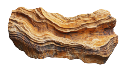 Petrified wood showing striking layers with transparent background