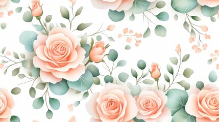 Seamless pattern with
 Floral Elegance in Watercolor