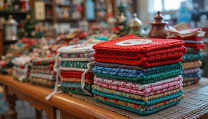 Colorful Handcrafted Crochet Placemats and Coasters on Table