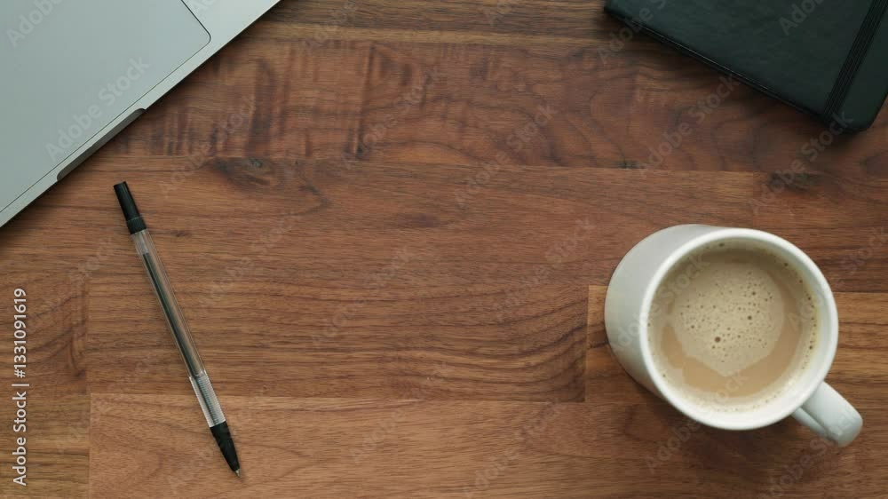 Aufkleber wooden desk, office workspace for mockup or vfx use no object in middle empty space