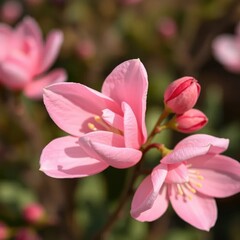 Obraz premium Delicate pink petals unfolding from white bud envelope, delicate, natural flowers, spring