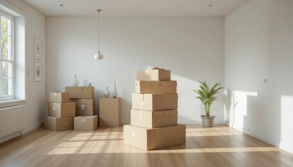 Minimalist Room with Moving Boxes and Natural Light