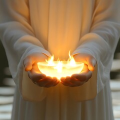 Hands holding a burning bowl of light