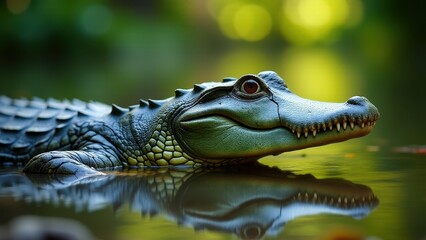 Obraz premium A close-up of a crocodile in water, perfect for a crocodile wallpaper.