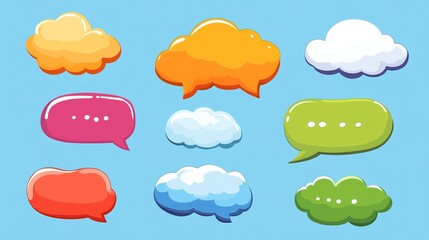 Colorful Vector Speech Bubble Set with Talk Bubbles and Cloud Speech Bubbles Collection for Communication Design