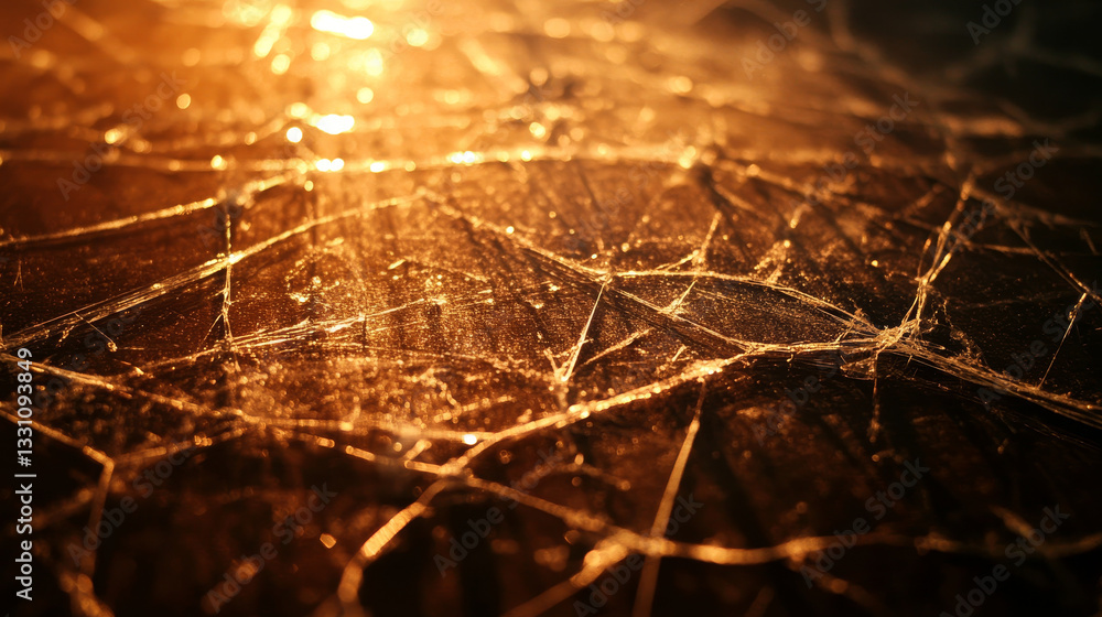 Poster the image shows a close up of a spider web on a table