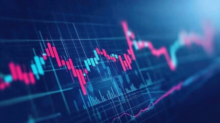 Abstract Financial Data Visualization Pink and Teal Stock Market Chart on Dark Blue Digital Screen