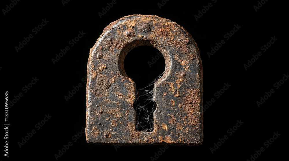 Poster the image shows an old rusty padlock with a keyhole in the center