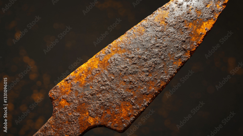 Poster the image shows an old rusty axe on a black background. the axe is covered in rust and has a worn