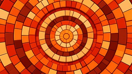 Fototapeta premium Abstract concentric circles of orange and brown tiles.